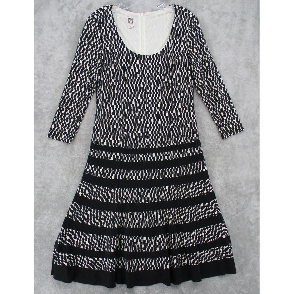 Anne Klein Dress 8 Career Knit Sheath Panel Stretch Abstract Office‎ Zip Lined